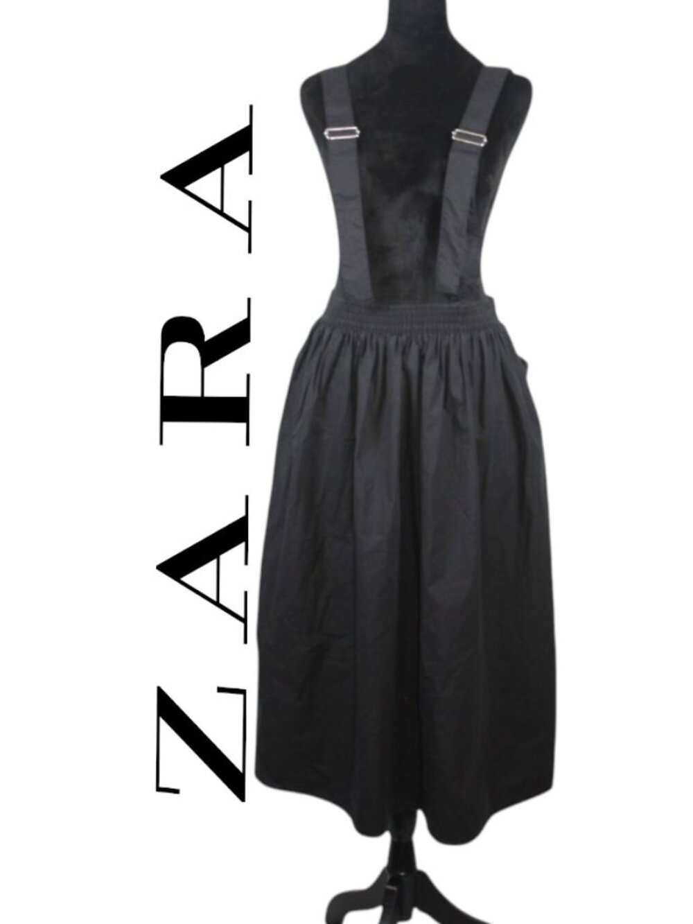 Zara Black Skirt with Adjustable/Removable Overall Straps Size Medium